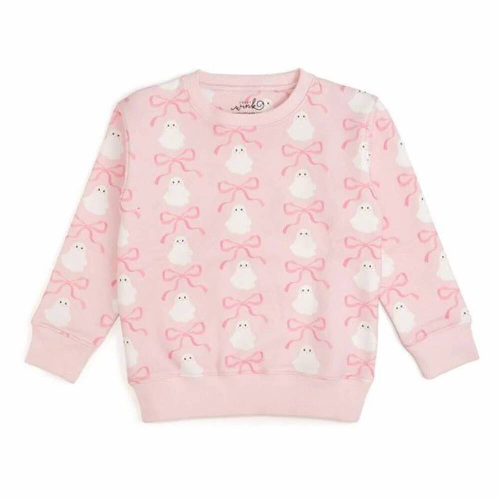 NEW SWEET WINK kid's coquette ghost halloween sweatshirt in pink